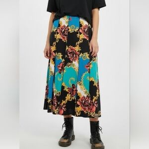 Chances R Skirt Midi Goth Whimsigoth Retro Blue Floral Festival 3X